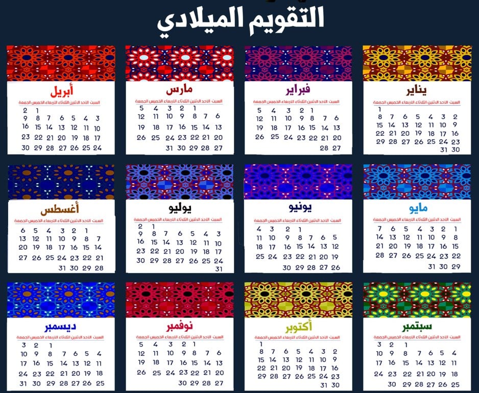 ترتيب أشهر السنة الميلادية 