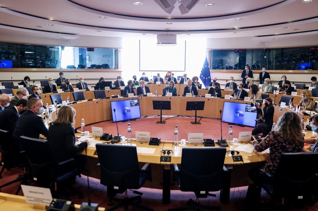اجتماع لمؤتمر رؤساء البرلمان الأوروبي في بروكسل 28 نيسان/ أبريل 2022 (أ ف ب).