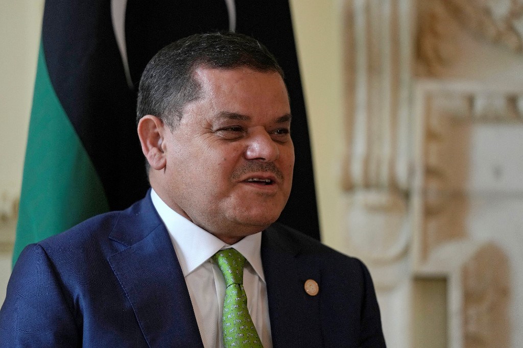 رئيس الوزراء الليبي عبد الحميد دبيبة في لندن 24 حزيران/ يونيو 2021 (أ ف ب).