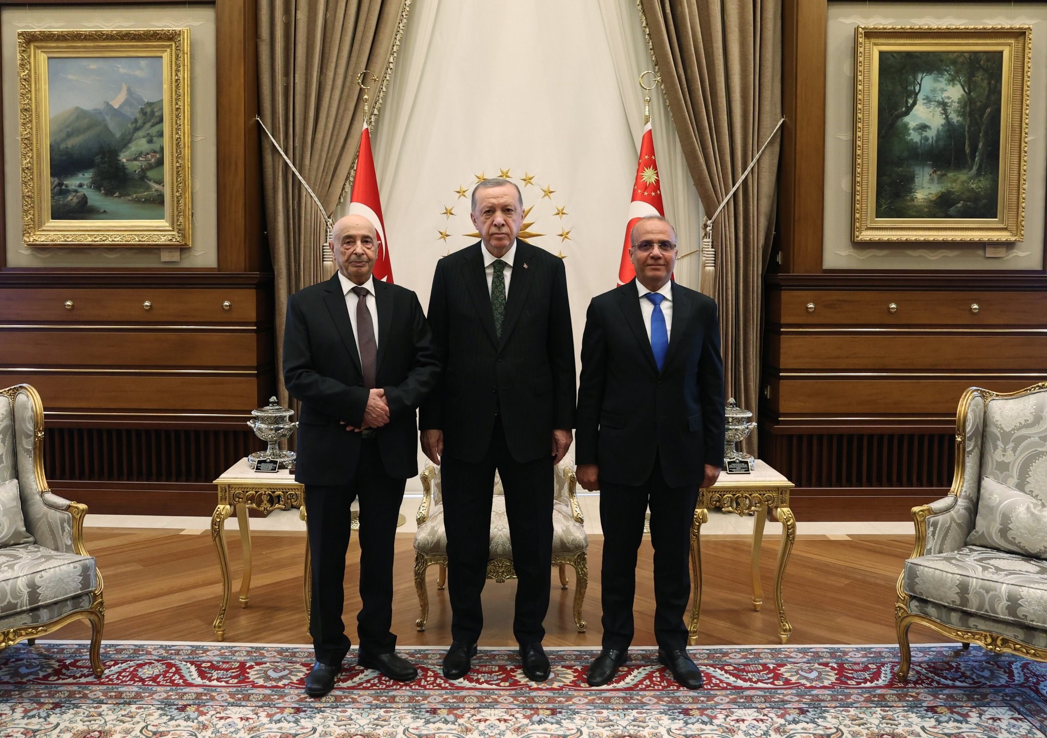 الرئيس التركي رجب طيب أردوغان يستقبل نائب رئيس المجلس الرئاسي عبد الله اللافي في  ورئيس مجلس النواب الليبي عقيلة صالح في أنقرة