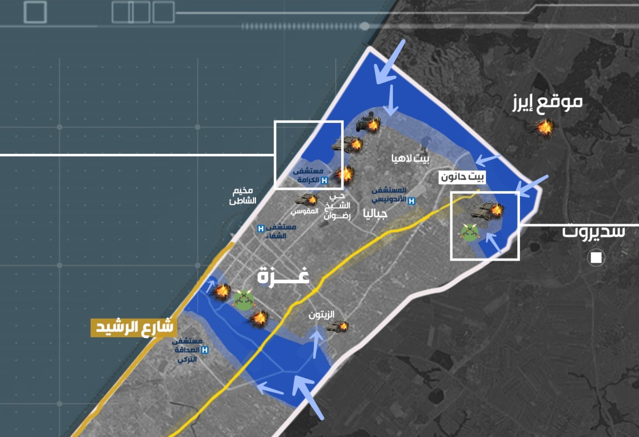 خريطة ميدان المعركة البرية في شمالي غزة 6/11