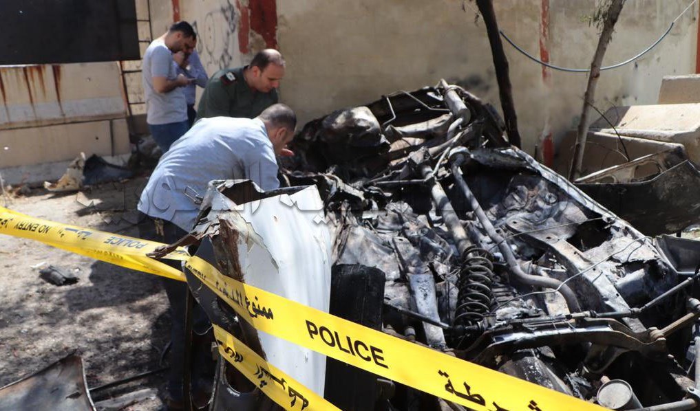 انفجار سيارة في منطقة حاميش بحي برزة في دمشق (وسائل التواصل الاجتماعي).