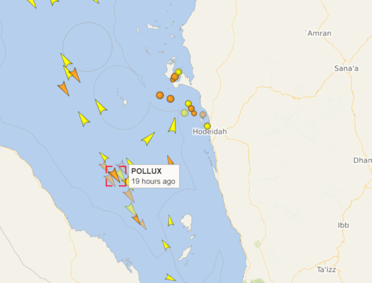 تظهر خريطة الملاحة البحرية في البحر الأحمر أنّ آخر موقع معلوم للسفينة كان نحو 55 عقدة بحرية مقابل مدينة الحديدة اليمنية، أمس الجمعة.