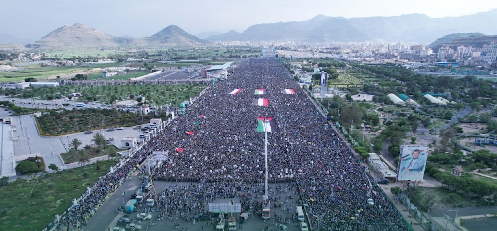 من المسيرات المليونية التي شهدها ميدان السبعين في صنعاء نصرة لغزة في 6 سبتمبر/ أيلول الحالي