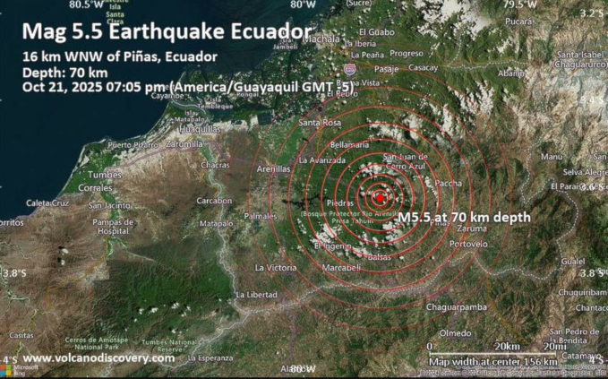 زلزال بقوة 5.6 درجات يهز منطقة قبالة ساحل الإكوادور