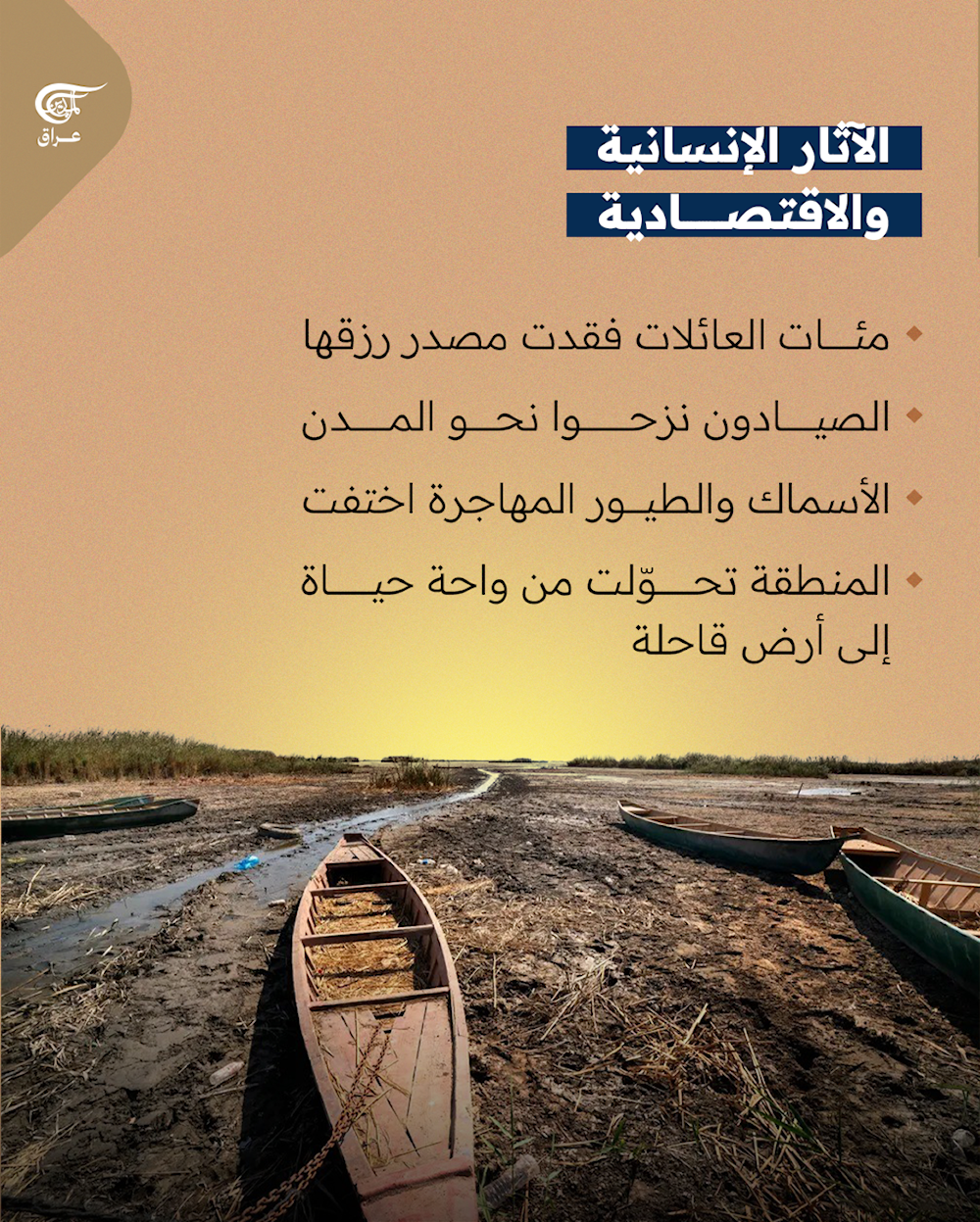  كارثة بيئية جديدة في العراق..هور الدلمج يختفي تحت وطأة الجفاف وشحّ المياه!