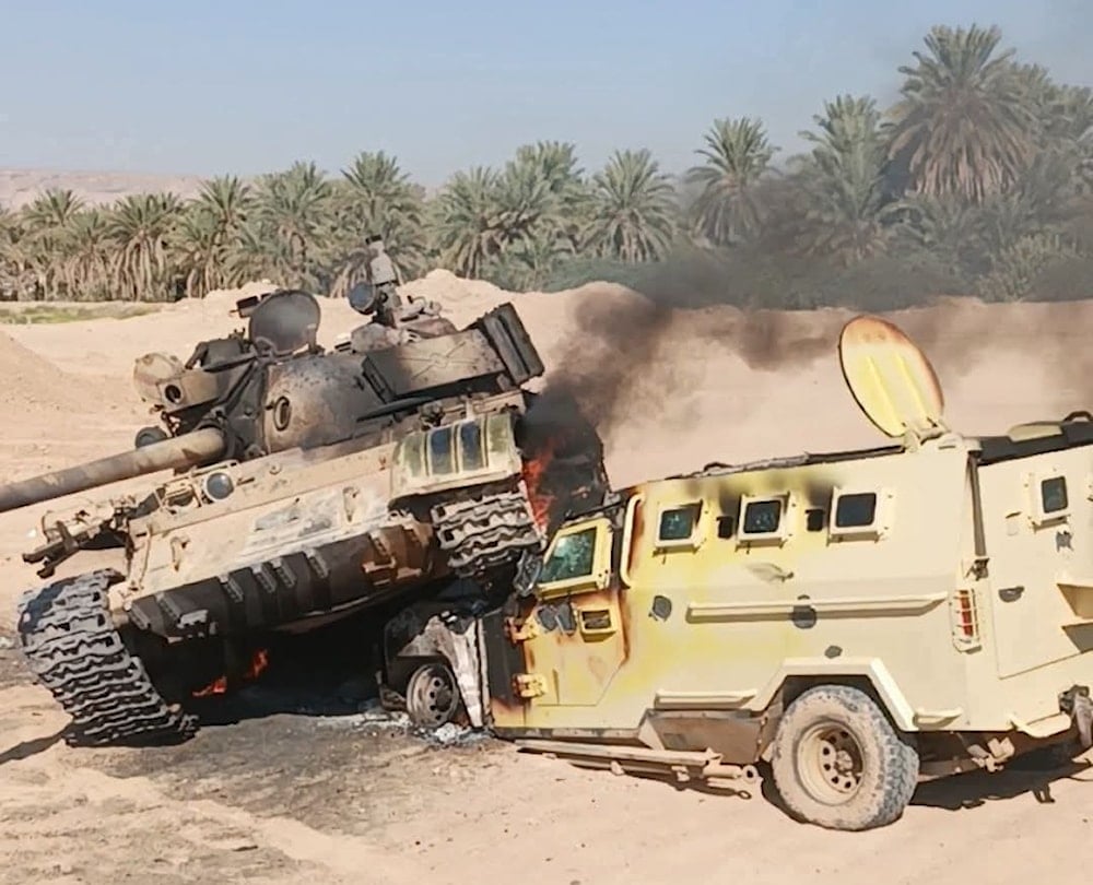 آليات عسكرية تابعة للمنطقة العسكرية الأولى في سيئون بعد استهدافها من قبل قوات المجلس الانتقالي الجنوبي المدعوم إماراتياً (تواصل اجتماعي)