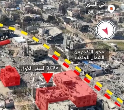 جنود العدو في محور التوغل بحي التنور شرق مدينة رفح جنوب قطاع غزة