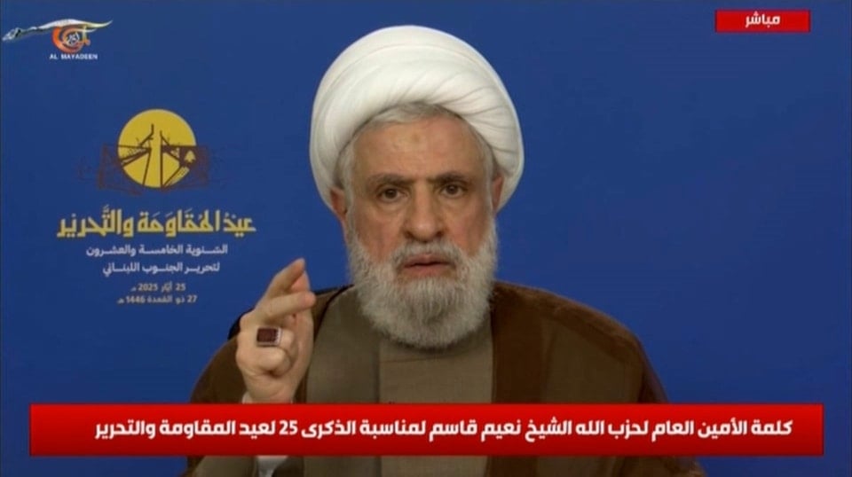 الأمين العام لحزب الله، الشيخ نعيم قاسم، في كلمته لمناسبة الذكرى الـ25 لعيد المقاومة والتحرير