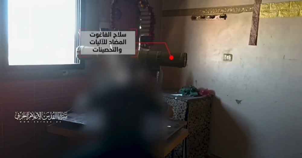 مشاهد لاستهداف مقر قيادة وسيطرة خاصة للاحتلال في خانيونس، باستخدام صواريخ الفاغوت والمالوتكا. قطاع غزة. 23 حزيران/يونيو 2025 (الإعلام الحربي)