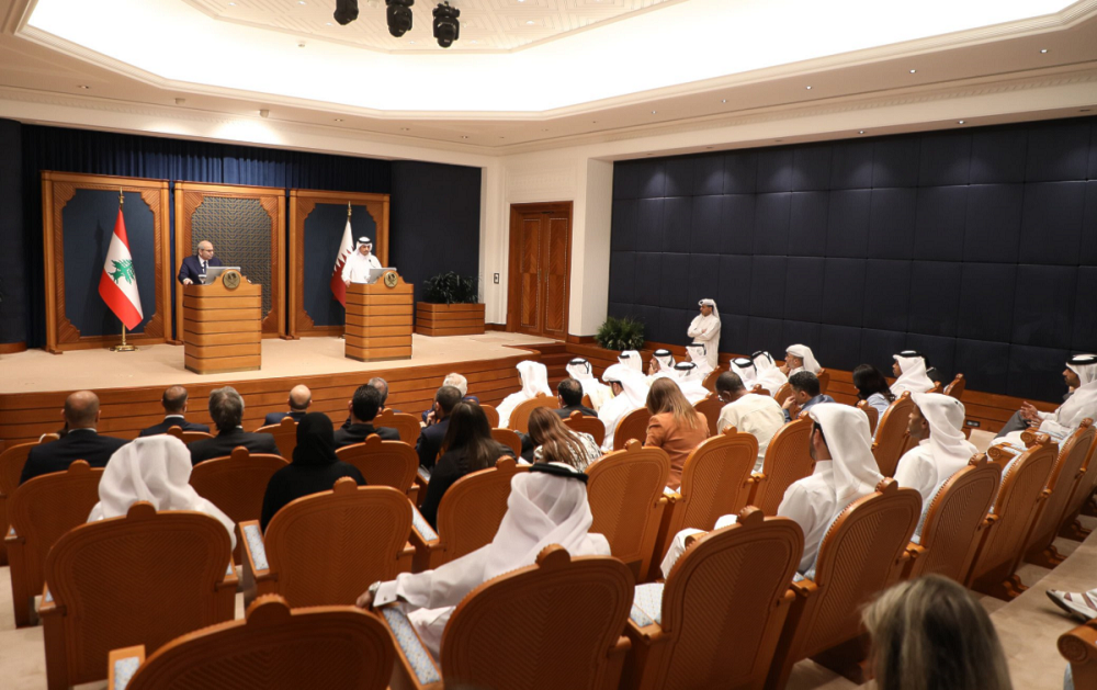 مؤتمر صحفي مشترك لرئيسي حكومتي لبنان وقطر (رئاسة الوزراء اللبنانية)