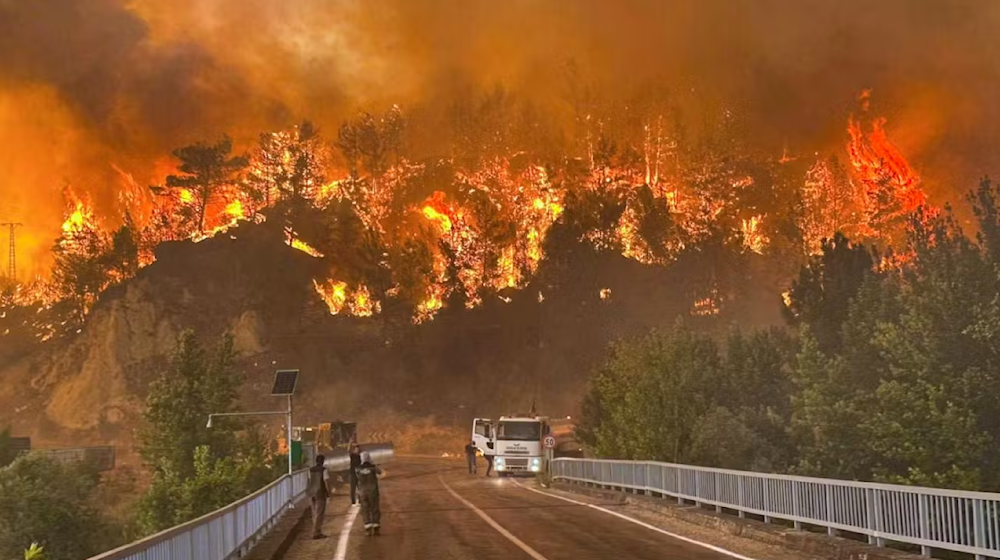 رجال الإطفاء يحاولون إخماد النيران في غابات جزيرة سردينيا الإيطالية المتواصلة بسبب موجة الحر التي تضرب جنوب أوروبا