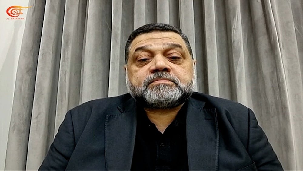 القيادي في حركة حماس، أسامة حمدان، خلال مقابلته الخاصة مع الميادين، مساء الثلاثاء