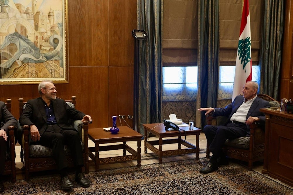 أمين المجلس الأعلى للأمن القومي الإيراني علي لاريجاني ورئيس مجلس النواب اللبناني نبيه بري 