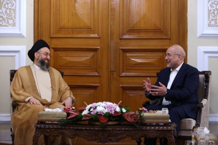  رئيس مجلس الشورى الإيراني محمد باقر قاليباف وزعيم تيار الحكمة الوطني العراقي عمار الحكيم (مهر)